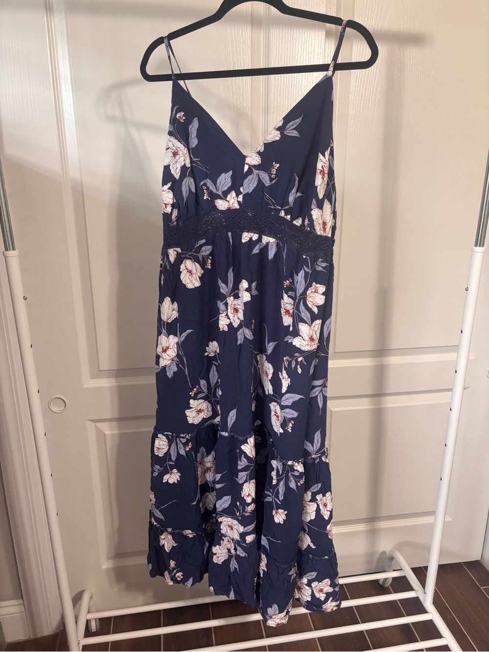 Floral Navy Maxi Dress with Spaghetti Straps